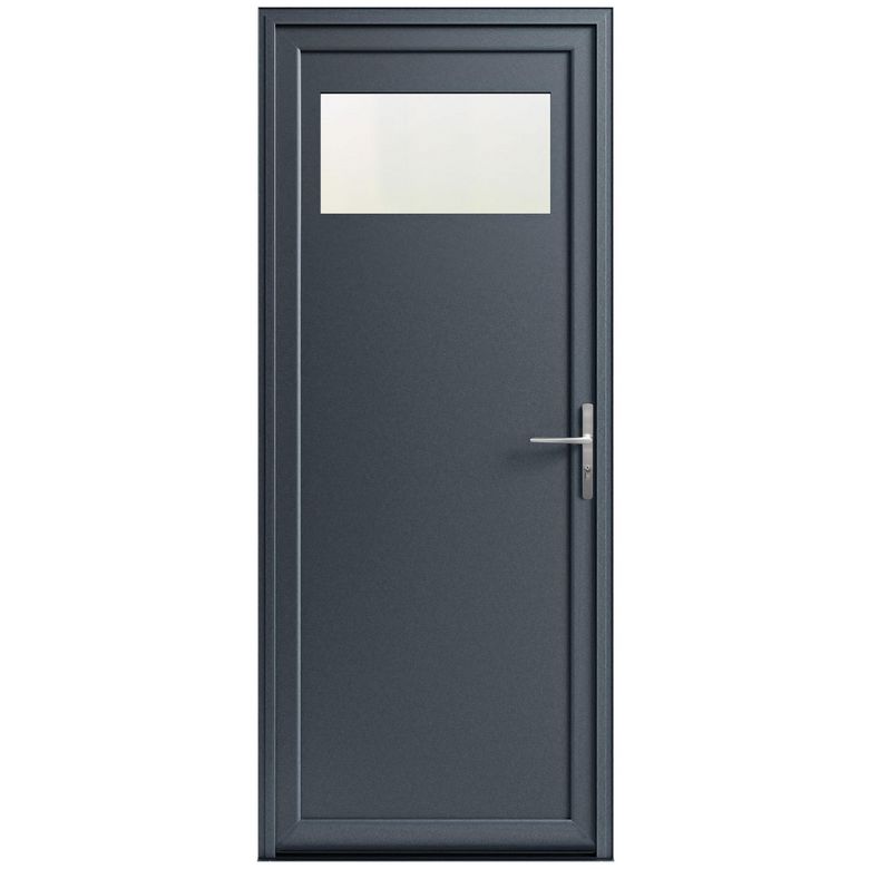 Porte  de service en aluminium ANAE Gris avec  barillet et poignée -Lapeyre