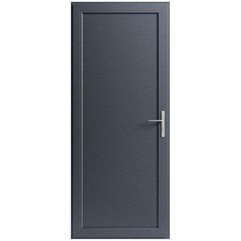 Porte  de service en aluminium AUXANNE Gris avec  barillet et poignée -Lapeyre