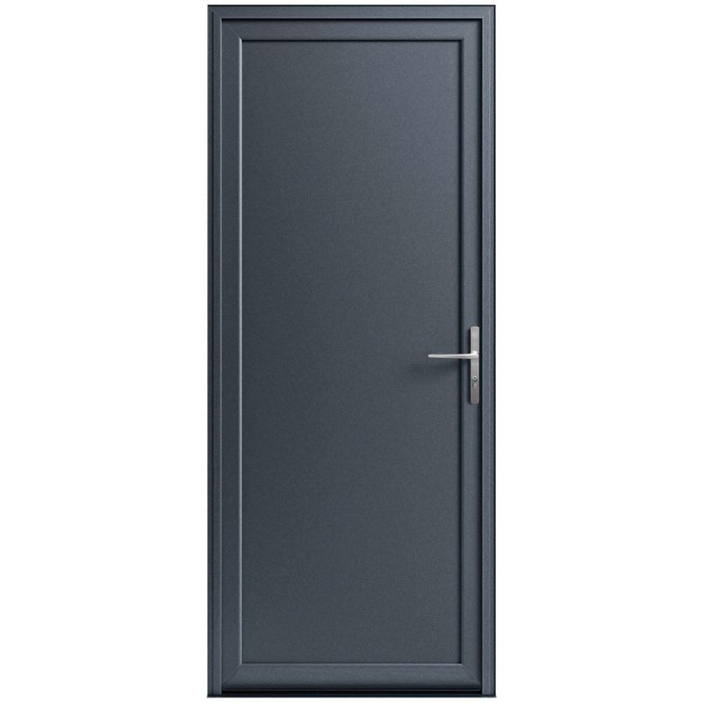 Porte  de service en aluminium AUXANNE Gris avec  barillet et poignée -Lapeyre