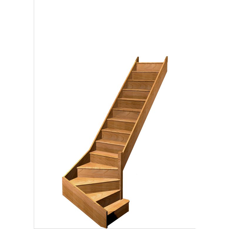 Escalier Faubourg quart tournant bas marche débordante sans rampe