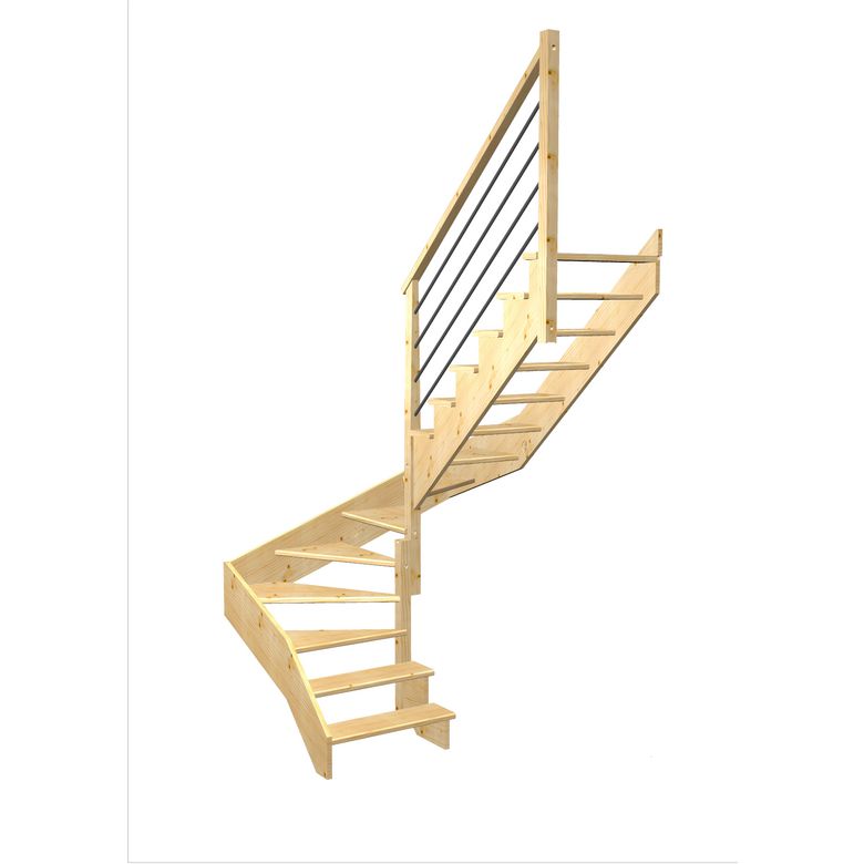 Escalier Ouessant 2/4 t. inter Sapin Rég. TP Vernis inc. h.274 R.199 Droite Main Image