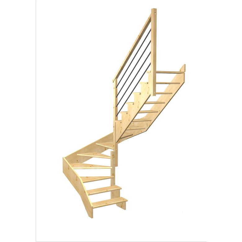 Escalier Ouessant 2/4 t. inter Sapin Rég. TI Vernis inc. h.274 R.199 Droite Main Image