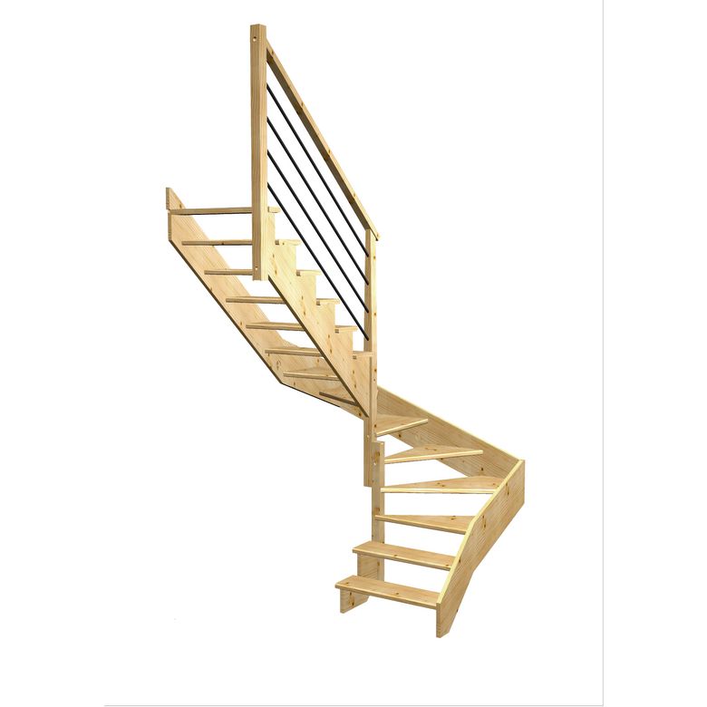 Escalier Ouessant double quart tournant intermédiaire rampe Régate tubes inox