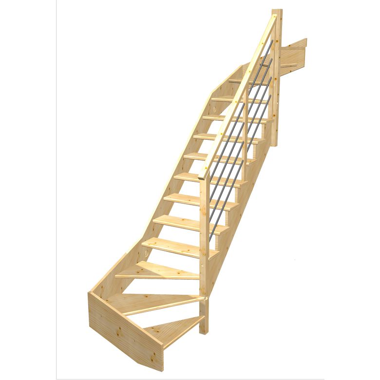 Escalier Ouessant 2/4 t. haut et bas Sapin Rég. TI Vernis inc. h.274 R.85 Droite Main Image