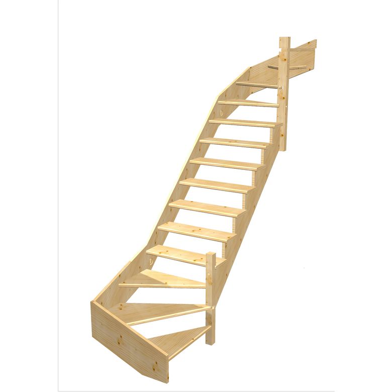 Escalier Ouessant 2/4 t. haut et bas Sapin S/Rampe Vernis inc. h.274 R.85 Droite Main Image
