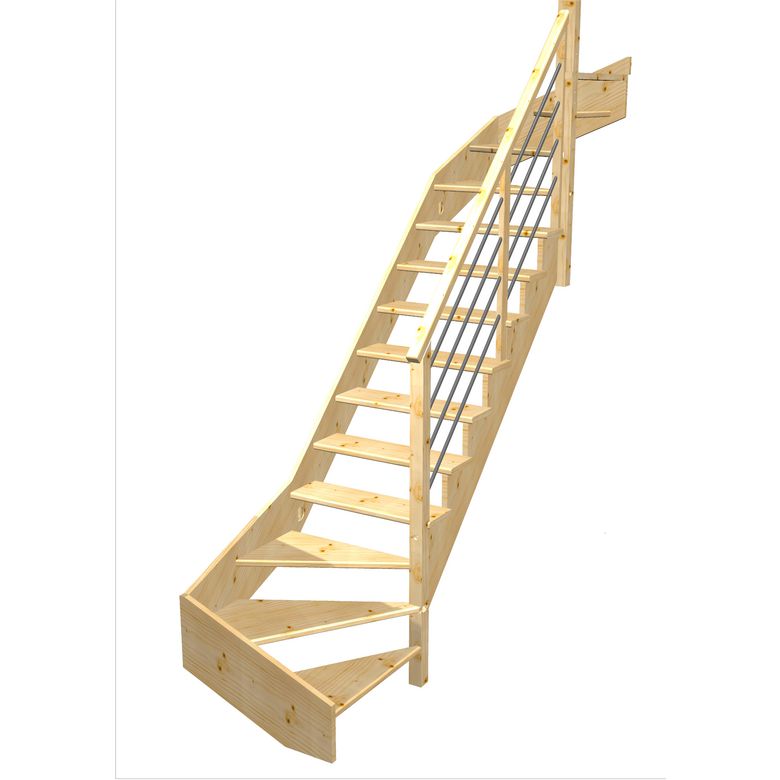 Escalier Ouessant double quart tournant haut & bas rampe Régate tubes acier