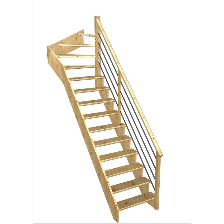 Escalier Ouessant quart tournant haut rampe Régate tubes acier
