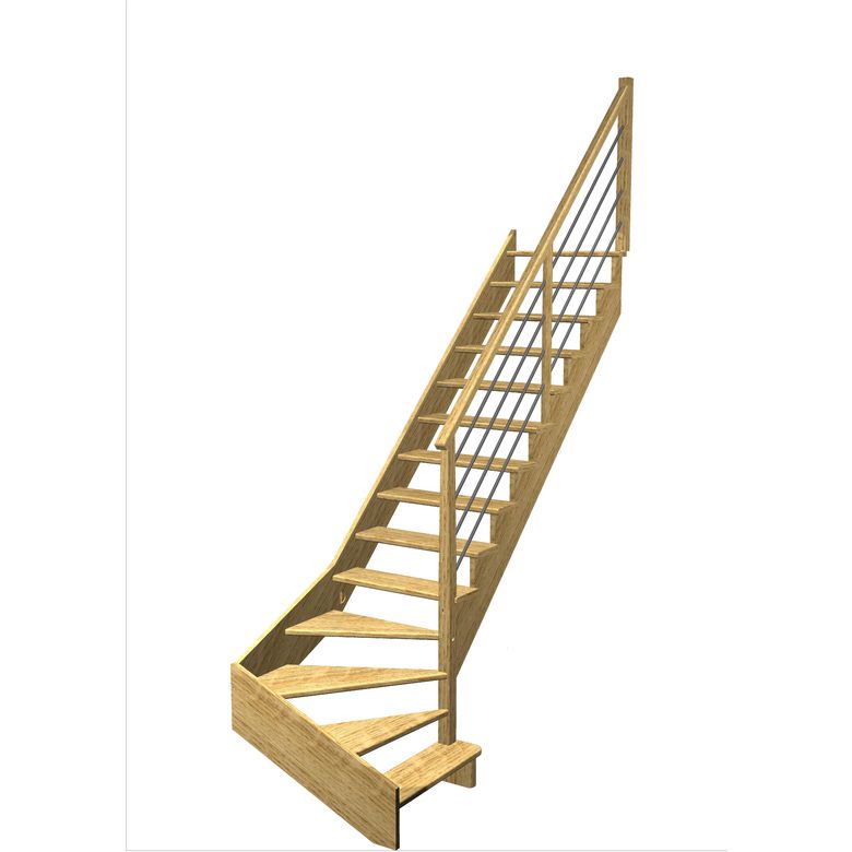 Escalier Ouessant quart tournant bas avec marche débordante rampe Régate tubes acier