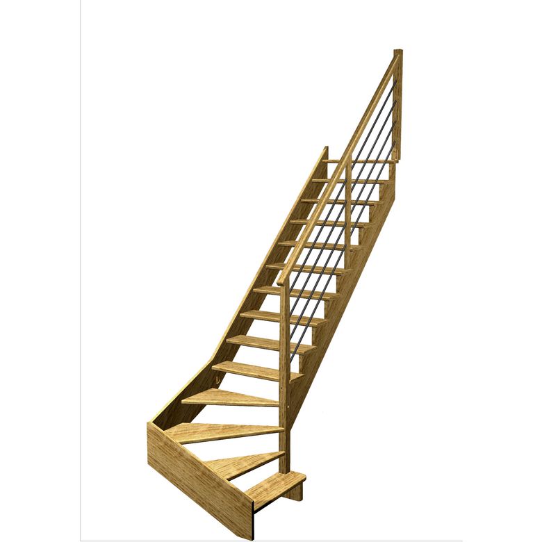 Escalier Ouessant quart tournant bas avec marche débordante rampe Régate tubes acier