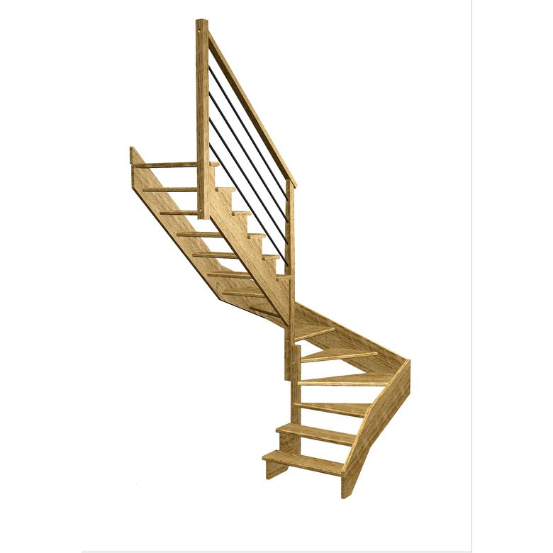 Escalier Ouessant double quart tournant intermédiaire rampe Régate tubes acier