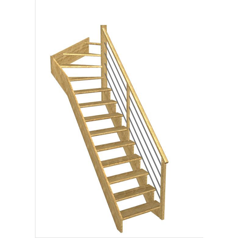 Escalier Ouessant 1/4 t. haut Chêne Rég. TI Vernis inc. h.274 R.85 Droite Main Image