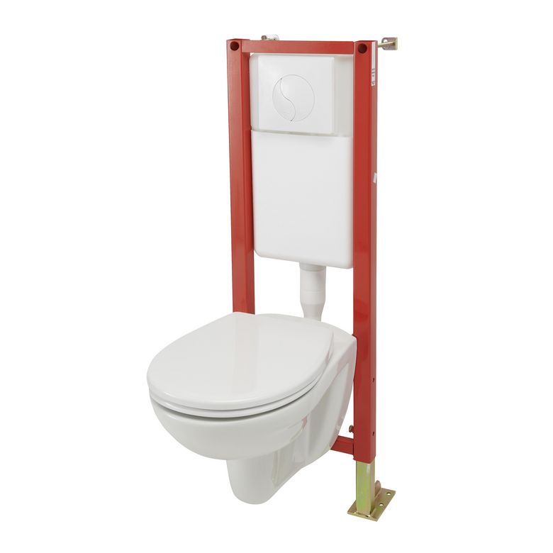 Pack cuvette NICO sans bride+abatt fdc+bâti wc CHRIS sol/mur + plaque blc Main Image