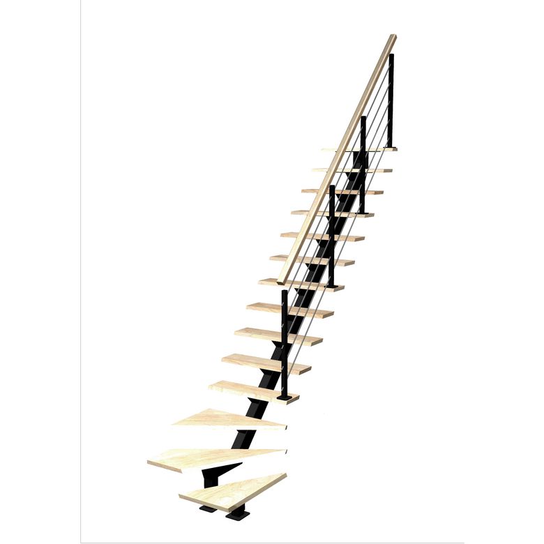 Escalier Elliot 1/4 t. bas Hêtre Epure tubes Vernis inc. h.286 R.282 Droite Main Image