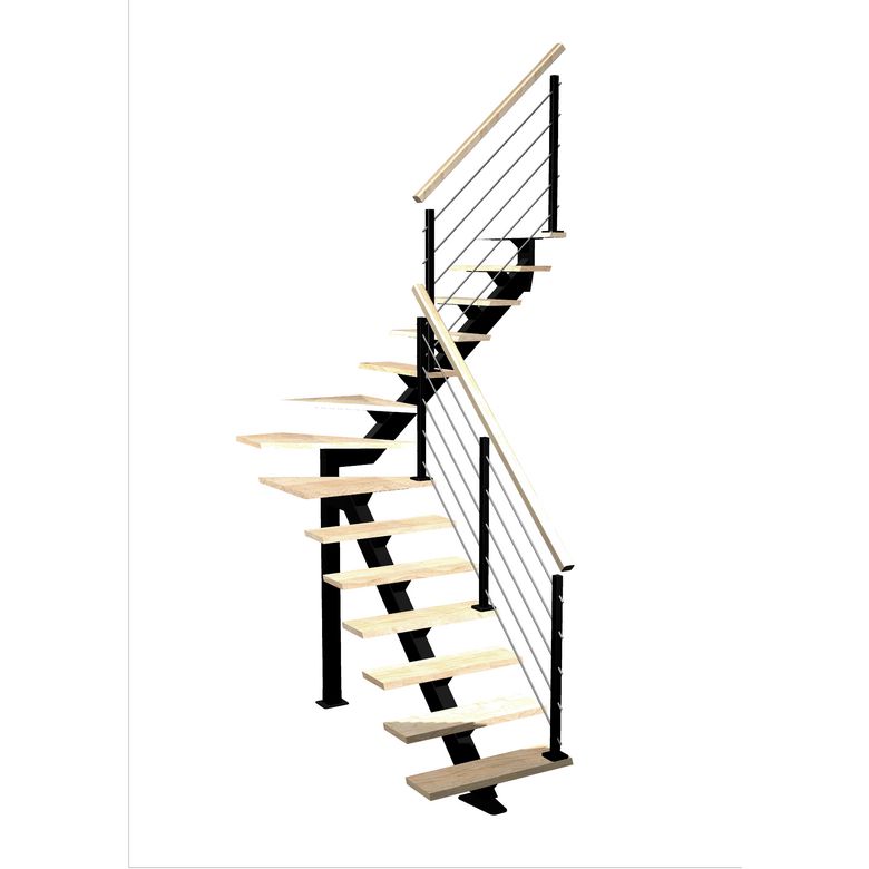 Escalier Elliot 1/4 t. inter Hêtre Epure tubes Vernis inc. h.274 R.176 Droite Main Image