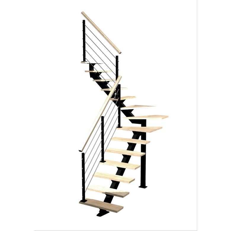 Escalier Elliot 1/4 t. inter Hêtre Epure tubes Moyen h.274 R.176 Gauche Main Image