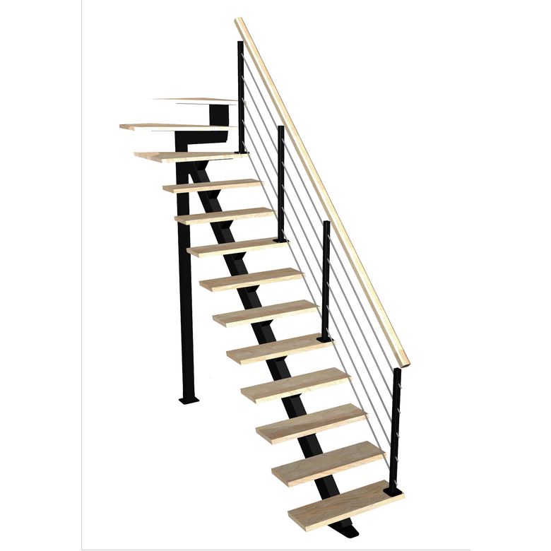 Escalier Elliot 1/4 t. haut Hêtre Epure tubes  h.274 R.82 Droite Main Image