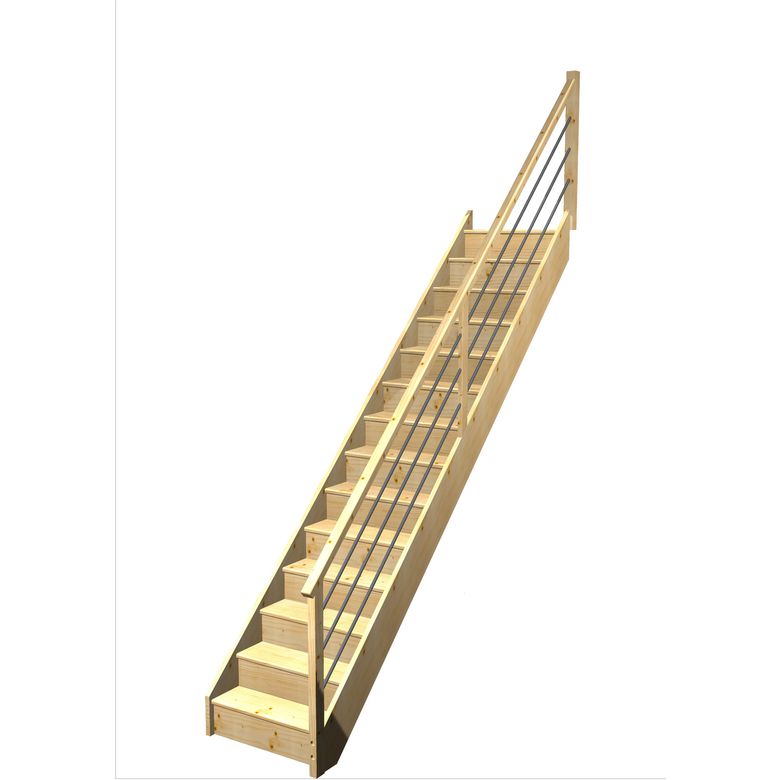 Escalier Faubourg Droit Sapin Rég. TP Vernis inc. h.274 R.290 Droite Main Image