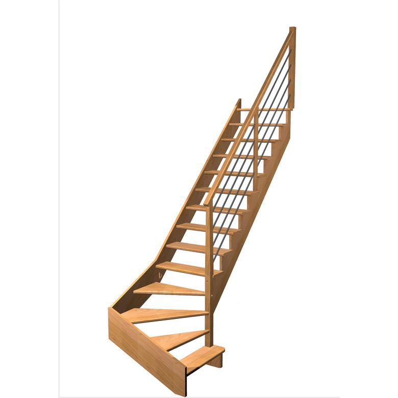 Escalier Ouessant quart tournant bas avec marche débordante rampe Régate tubes acier