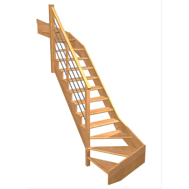 Escalier Ouessant double quart tournant haut & bas rampe Régate tubes acier