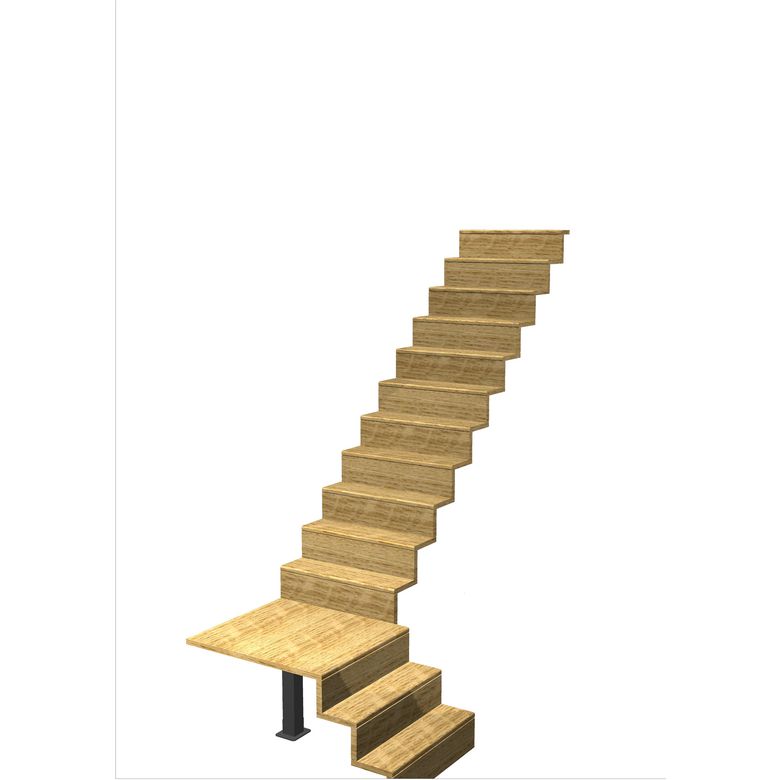 Escalier Jazz 1/4 t. palier Chêne S/Rampe  h.273 R.300 Droite Main Image