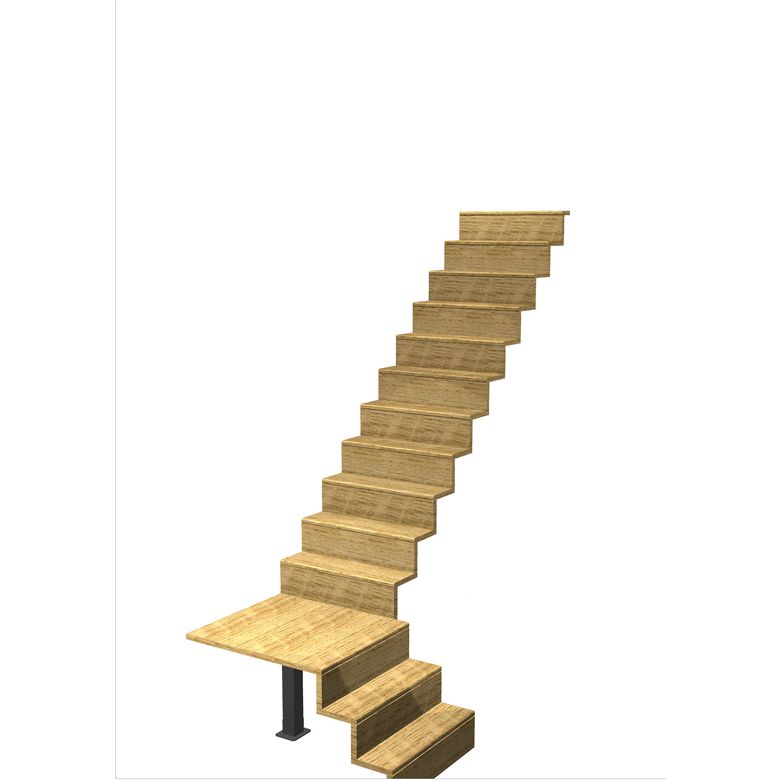Escalier Jazz 1/4 t. palier Chêne S/Rampe  h.285 R.300 Droite Main Image