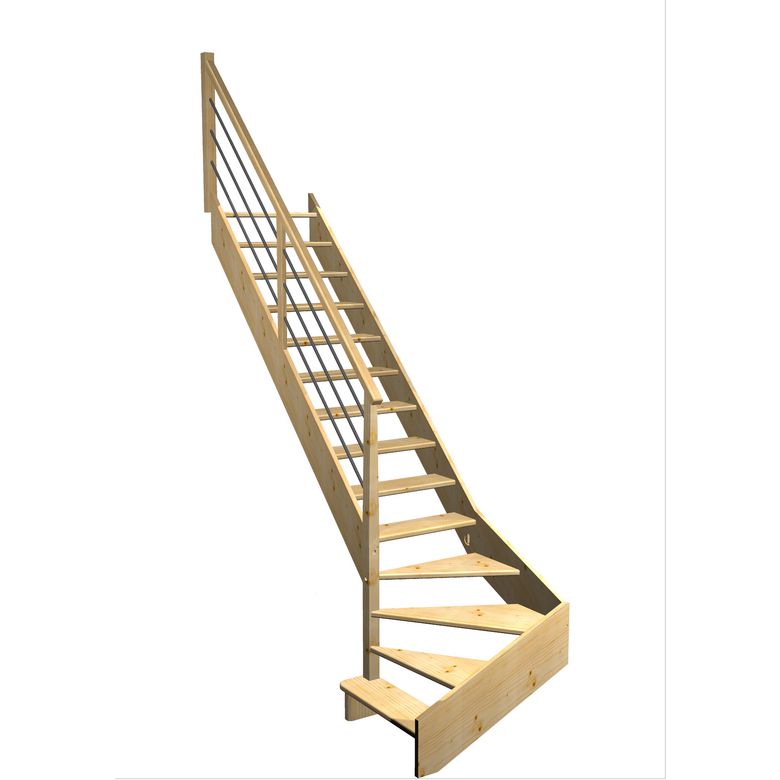 Escalier Aria quart tournant bas marche débordante rampe Régate tubes acier