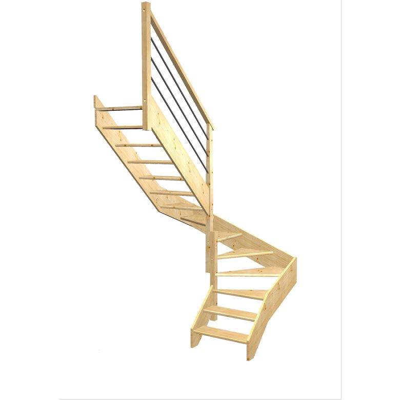 Escalier Aria double quart tournant intermédiaire rampe Régate tubes inox