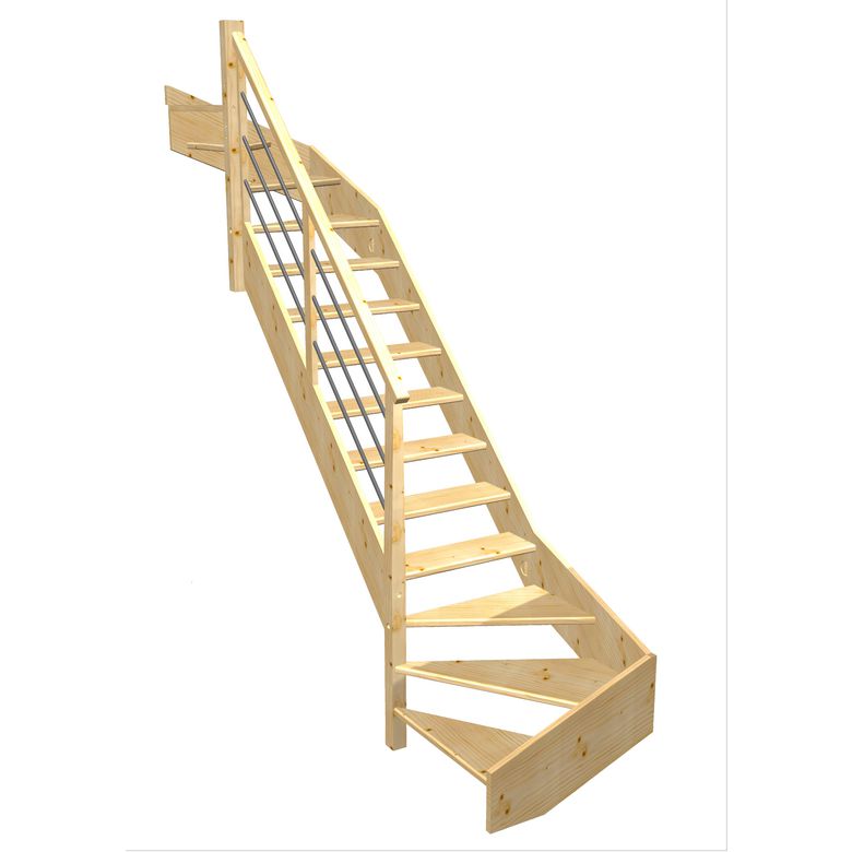 Escalier Aria 2/4 t. haut et bas Sapin Rég. TP  h.274 R.85 Gauche Main Image