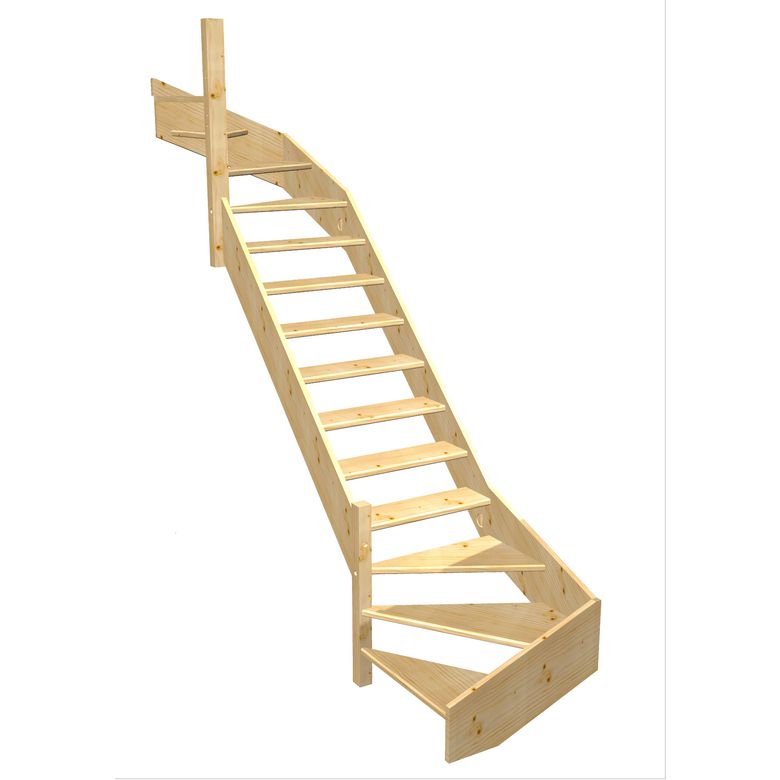 Escalier Aria 2/4 t. haut et bas Sapin S/Rampe  h.274 R.85 Gauche Main Image