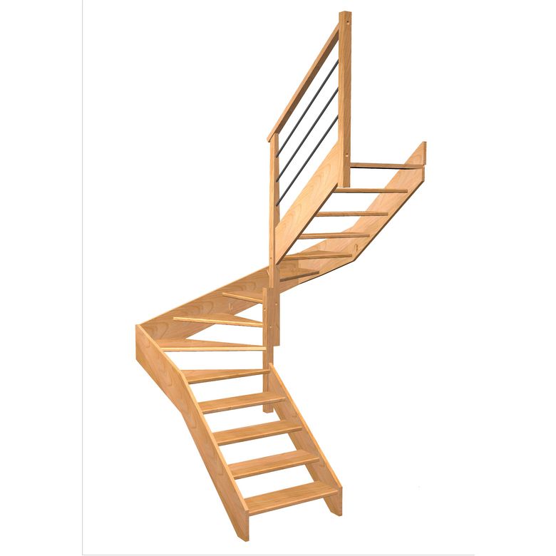 Escalier Aria double quart tournant intermédiaire rampe Régate tubes acier