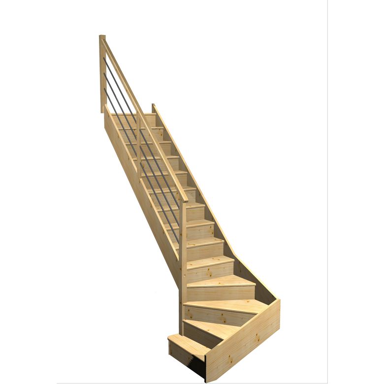 Escalier Faubourg quart tournant bas marche débordante rampe Régate tubes inox