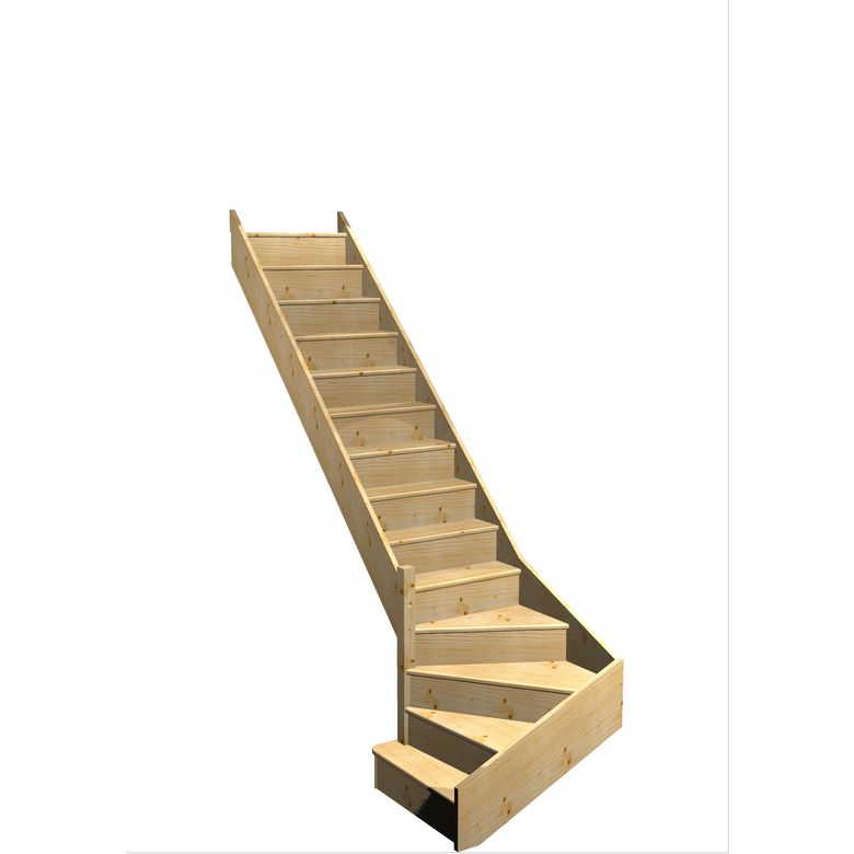 Escalier Faubourg quart tournant bas marche débordante sans rampe