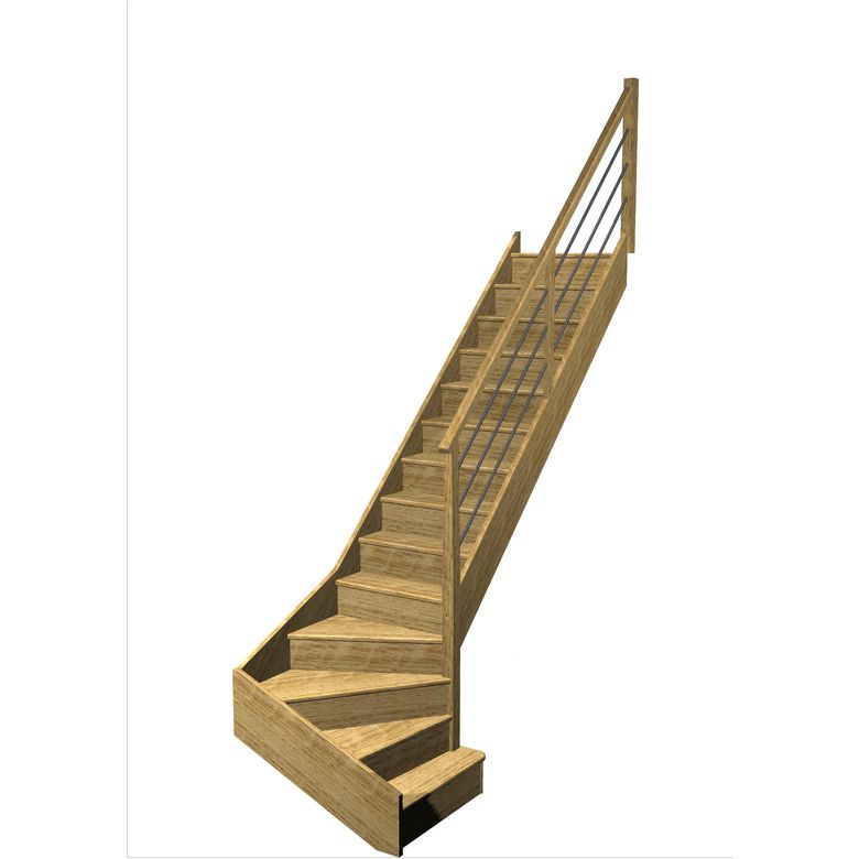 Escalier Faubourg quart tournant bas marche débordante rampe Régate tubes acier