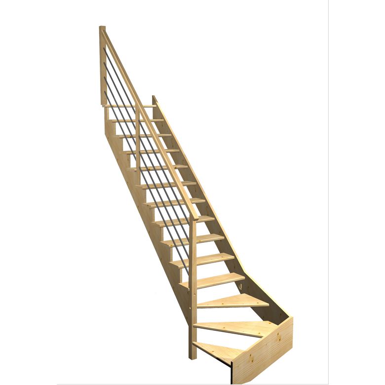 Escalier Ouessant 1/4 t. bas Sapin Rég. TI  h.286 R.300 Gauche Main Image