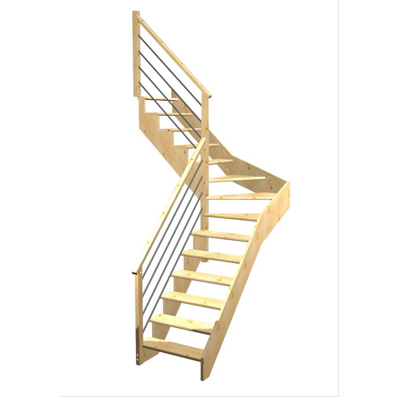 Escalier Ouessant quart tournant intermédiaire rampe Régate tubes inox