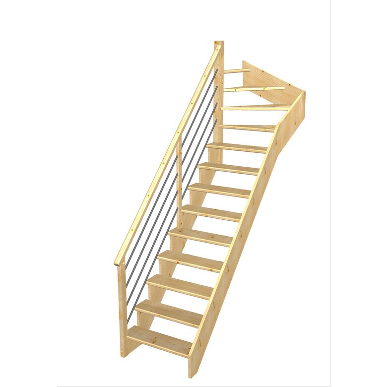 Escalier Ouessant quart tournant haut rampe Régate tubes inox