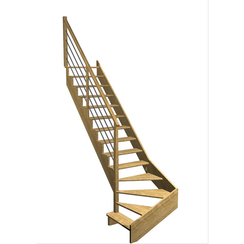 Escalier Ouessant quart tournant bas avec marche débordante rampe Régate tubes inox