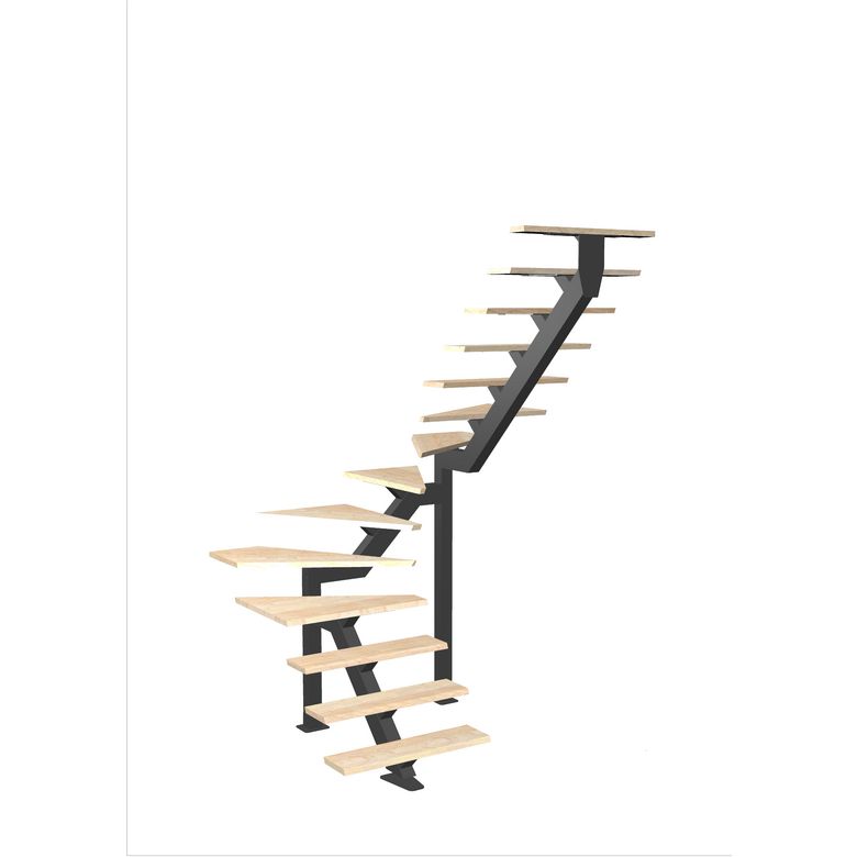 Escalier Elliot 2/4 t. inter Hêtre S/Rampe  h.286 R.180 Droite Main Image