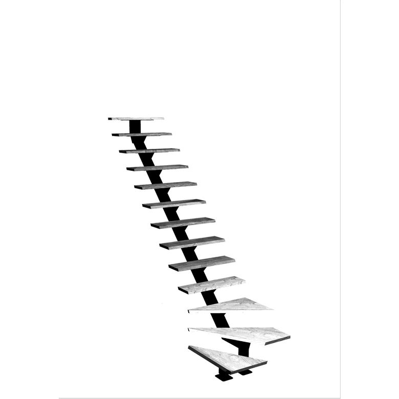 Escalier Elliot 1/4 t. bas Hêtre S/Rampe Gris anth. h.274 R.280 Gauche Main Image