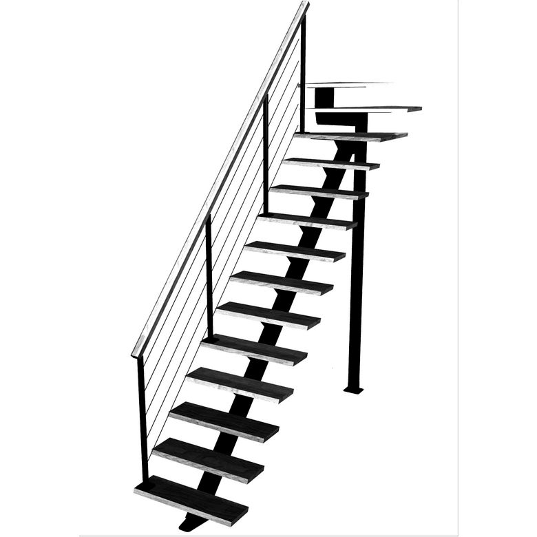 Escalier Elliot quart tournant haut rampe Cubik câbles