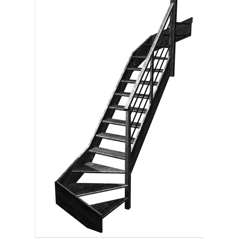 Escalier Aria double quart tournant haut & bas rampe Régate tubes acier