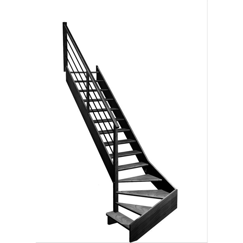 Escalier Aria quart tournant bas marche débordante rampe Régate tubes acier