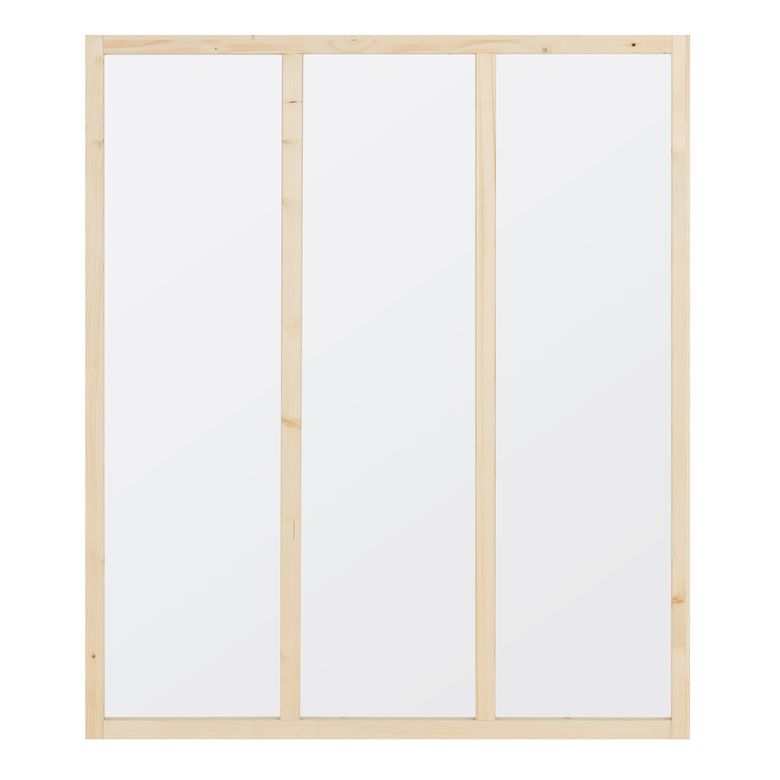 Verrière bois brut 3 vitrages H.108 X 93 CM vitrage transparent Main Image