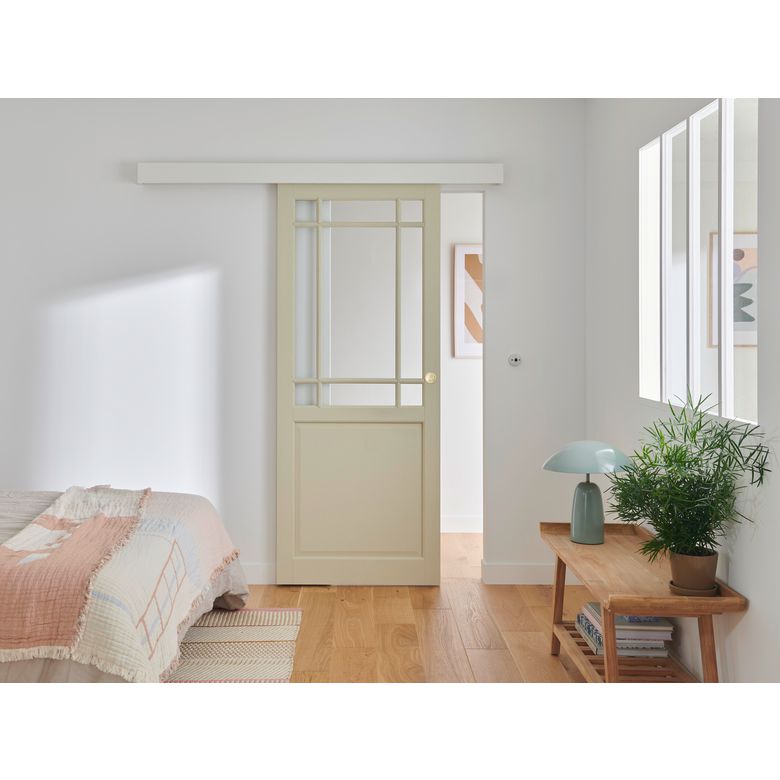 Porte coulissante Ron chêne plaqué 9 carreaux - Usinage pour serrure | Lapeyre