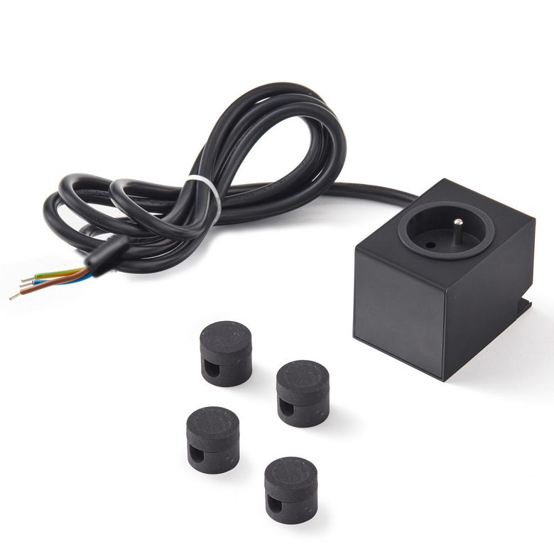 Bloc prise carré pour pied de table noir mat Main Image