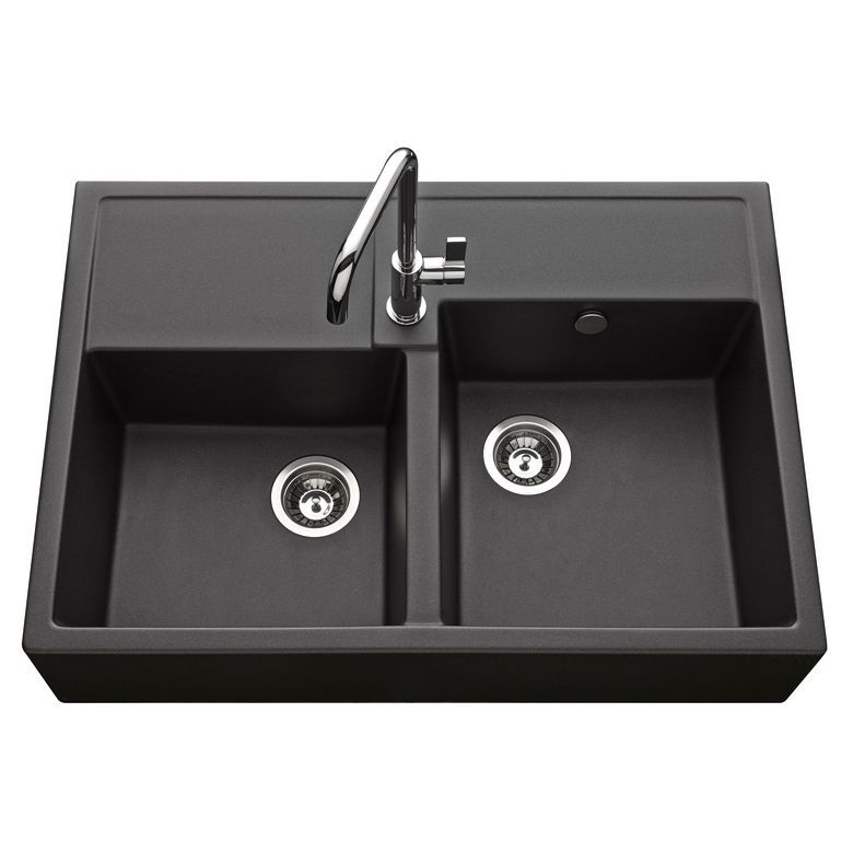 Évier cuisine à encastrer Thibert matériaux de synthèse avec 2 bacs