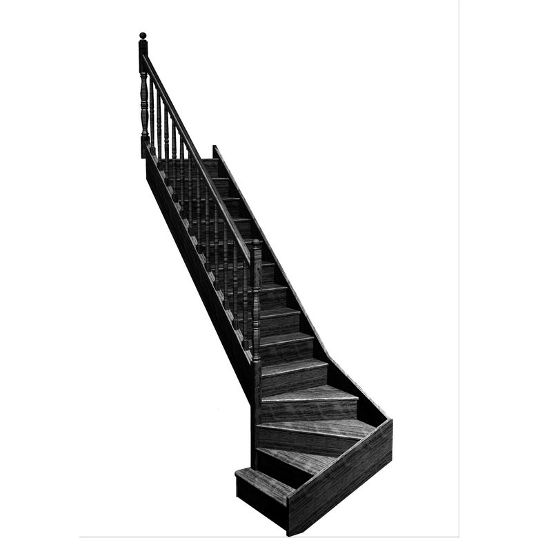 Escalier Faubourg quart tournant bas marche débordante rampe Antique