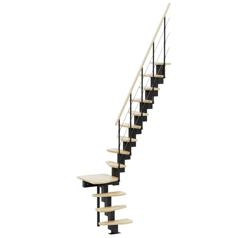 Escalier BALI 2, Quart tournant palier 13 marches hêtre LCA a/rpe Hmax, 298 cm Main Image