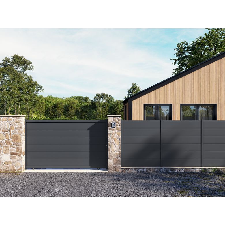 Portail coulissant FERRARE aluminium gris -Lapeyre
