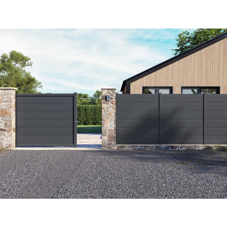 Portail coulissant FERRARE aluminium gris -Lapeyre